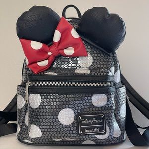 Disney Parks Loungefly Sequin Minnie Mouse Polka Dot Mini Backpack